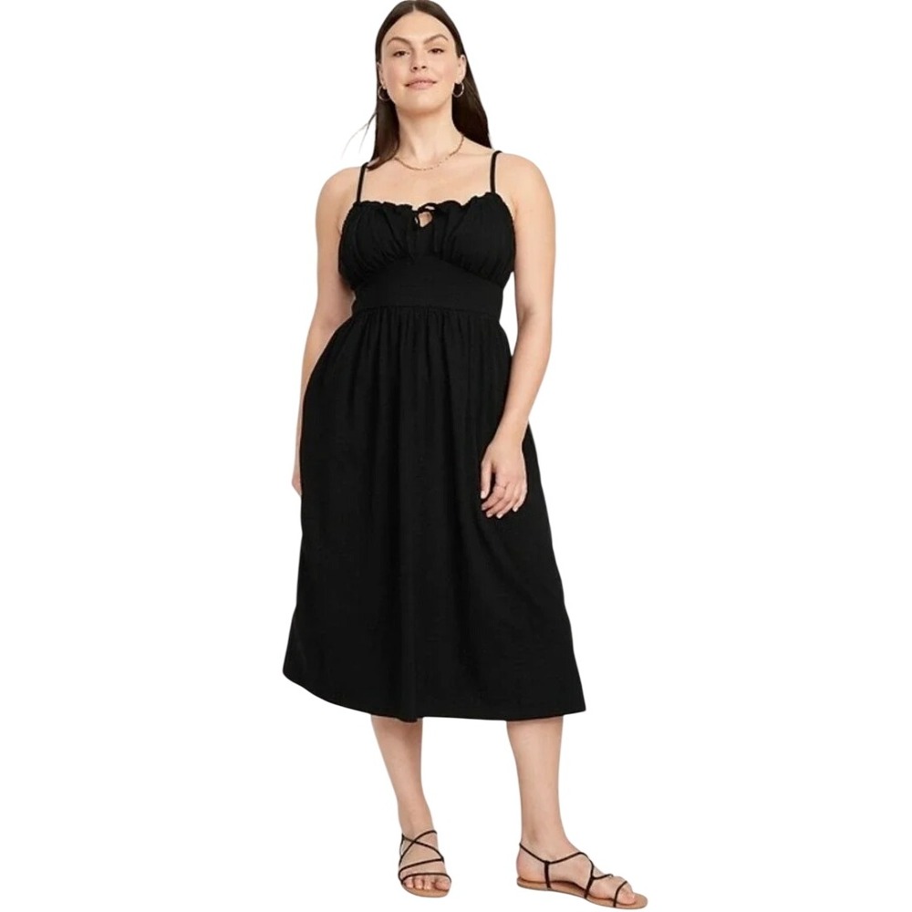 Old Navy Womens Black Milkmaid Smocked Midi Dress M Cottagecore Boho